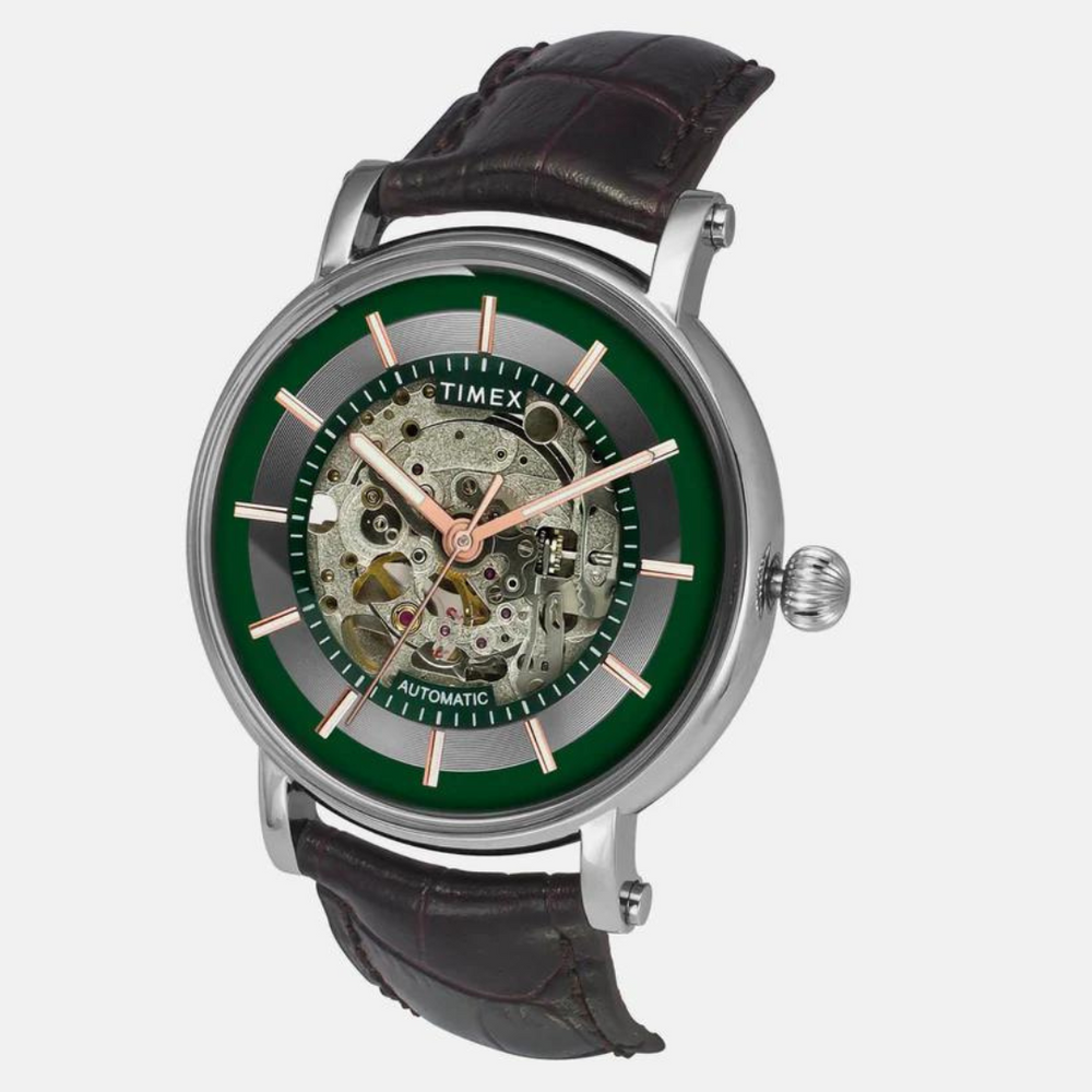 Timex E Class Male Green Analog Leather Watch TWEG16718 - KRISHNA WATCH COMPANY