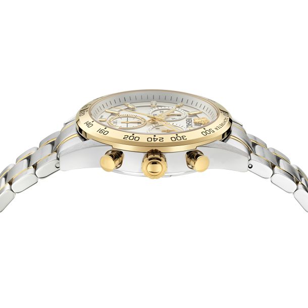 Versace V-Code Chrono Silver Dial Two-Tone Stainless Steel Bracelet Watch 41mm - VE0CA0224 - KRISHNA WATCH COMPANY