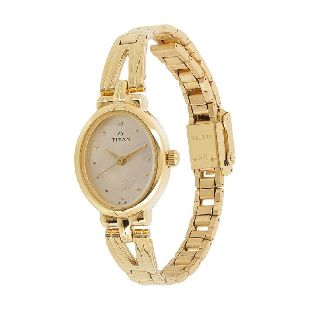 Titan Quartz Analog Champagne Dial Watch for Women - 2594YM01 - KRISHNA WATCH COMPANY