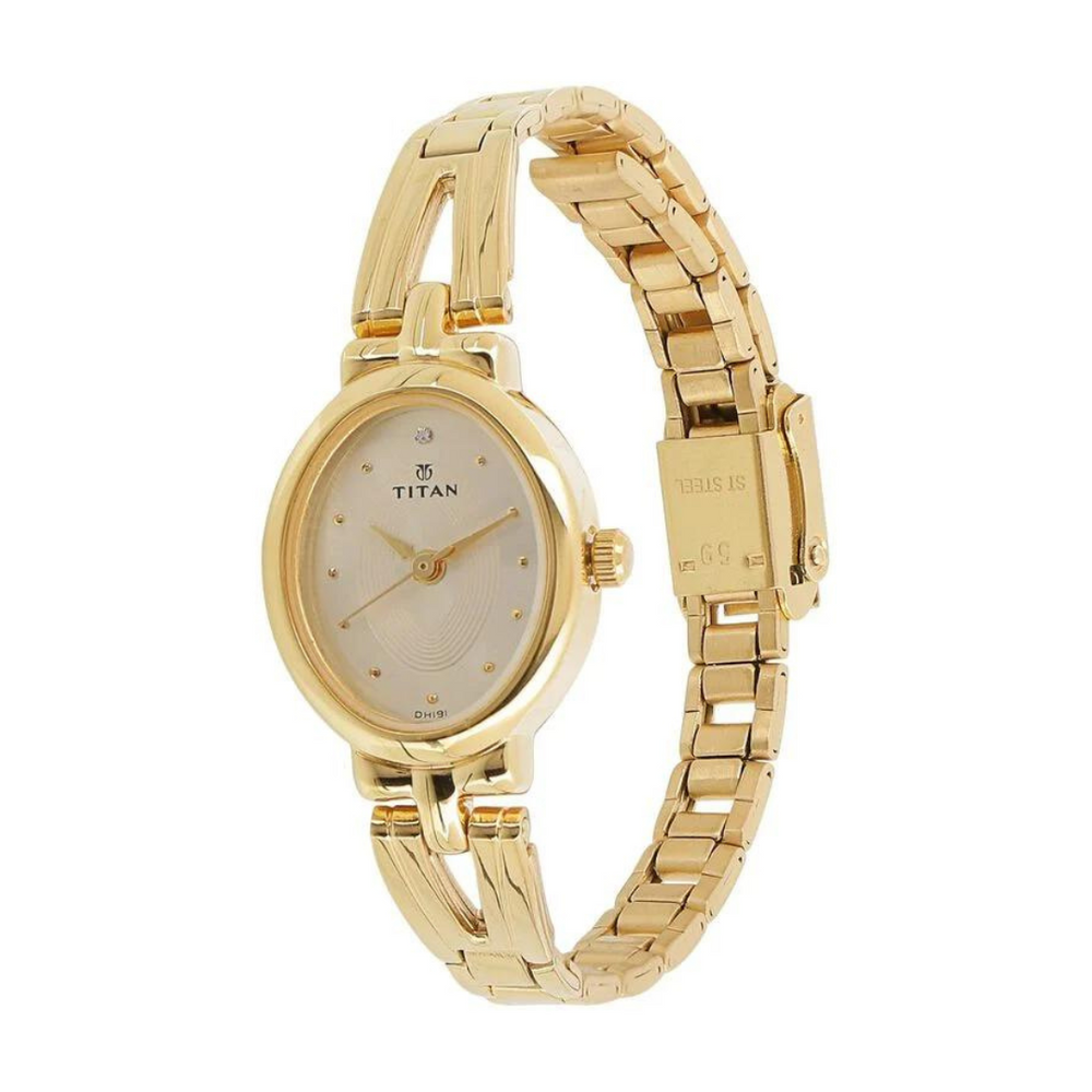 Titan Quartz Analog Champagne Dial Watch for Women - 2594YM01 - KRISHNA WATCH COMPANY