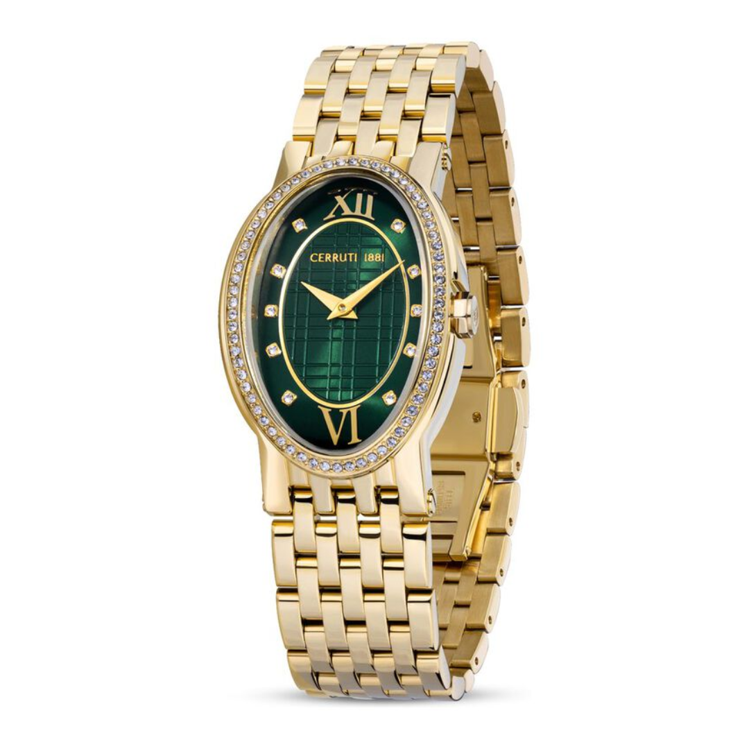 Cerruti 1881 Quartz Analog Green Dial Stainless Steel Strap Watch for Women CECIWLG2226104W - KRISHNA WATCH COMPANY