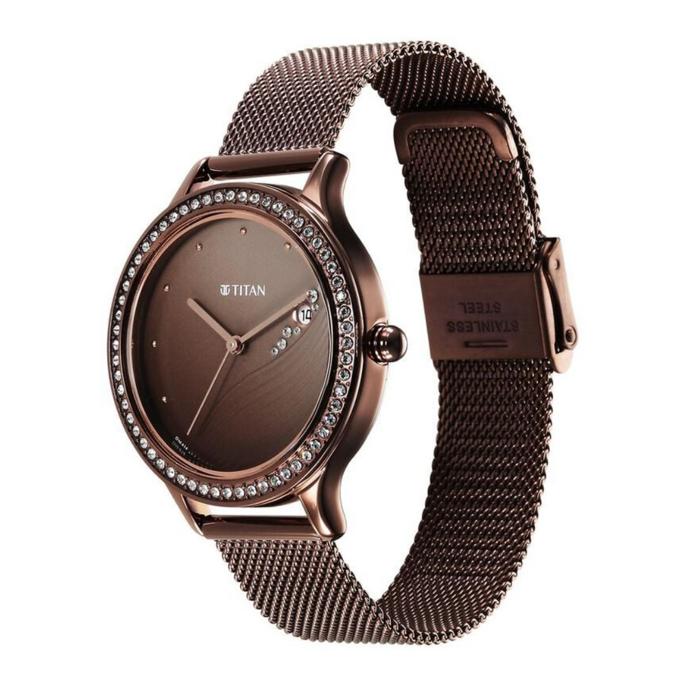 Titan Purple Glam It Up Brown Dial Analog with Date Watch for Women - 2634QM01 - KRISHNA WATCH COMPANY