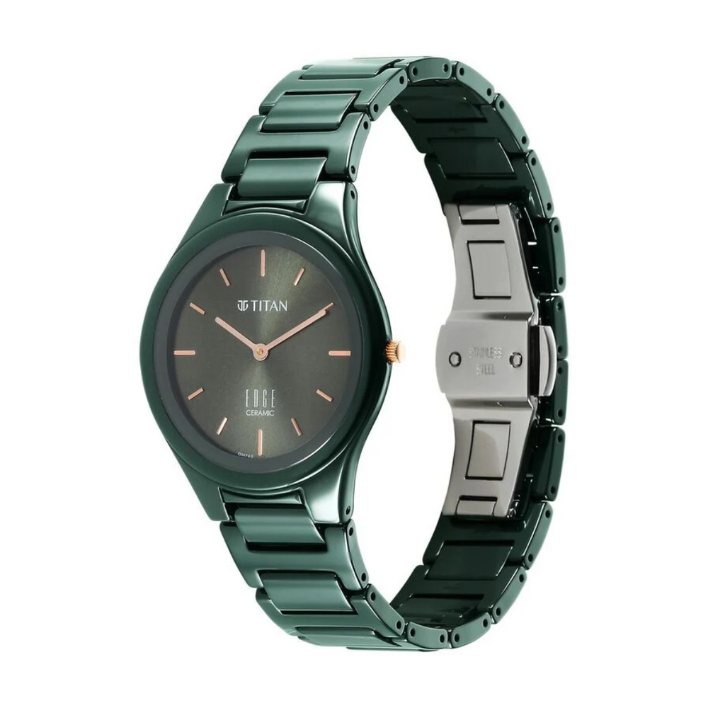 Titan Edge Ceramic Quartz Analog Green Dial Ceramic Strap Watch for Women 2653QC06 - KRISHNA WATCH COMPANY
