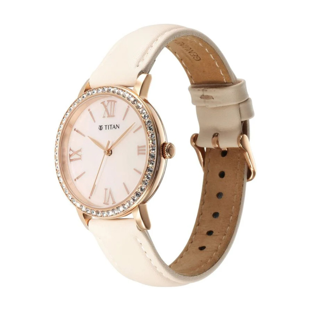 Titan Purple Style Up Quartz Analog Pink Dial Leather Strap Watch for Women 95236WL01 - KRISHNA WATCH COMPANY