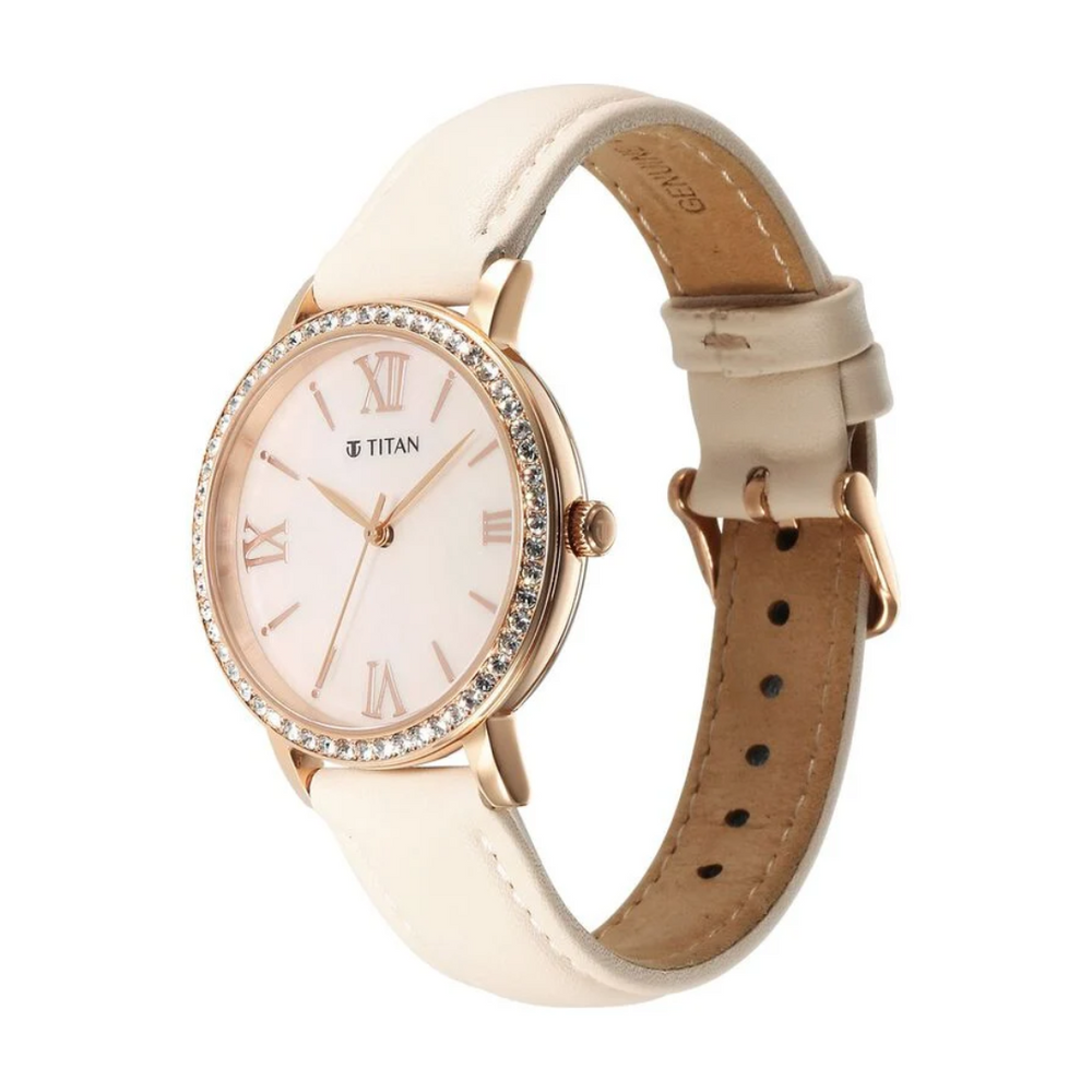 Titan Purple Style Up Quartz Analog Pink Dial Leather Strap Watch for Women 95236WL01 - KRISHNA WATCH COMPANY