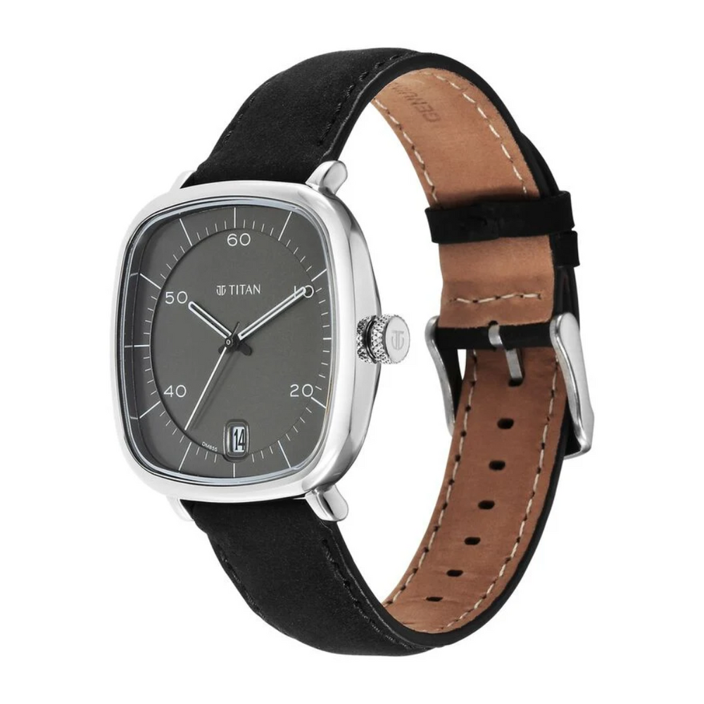 Titan Neo Curve Quartz Analog with Date Anthracite Dial Black Leather Strap Watch for Men 1885SL02 / NS1885SL02 - KRISHNA WATCH COMPANY