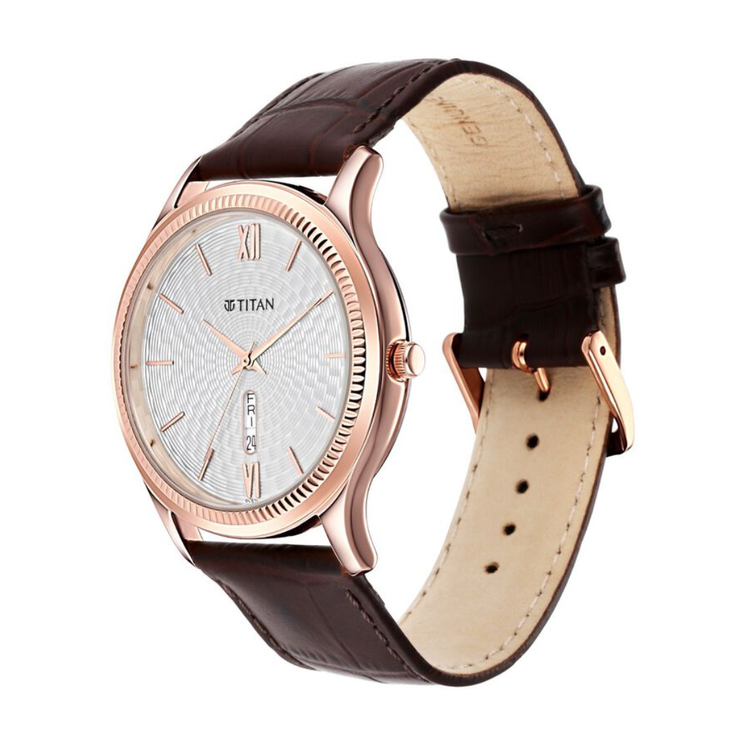 Titan Analog with Day and Date White Dial Leather Strap watch for Men - 1824WL02 - KRISHNA WATCH COMPANY