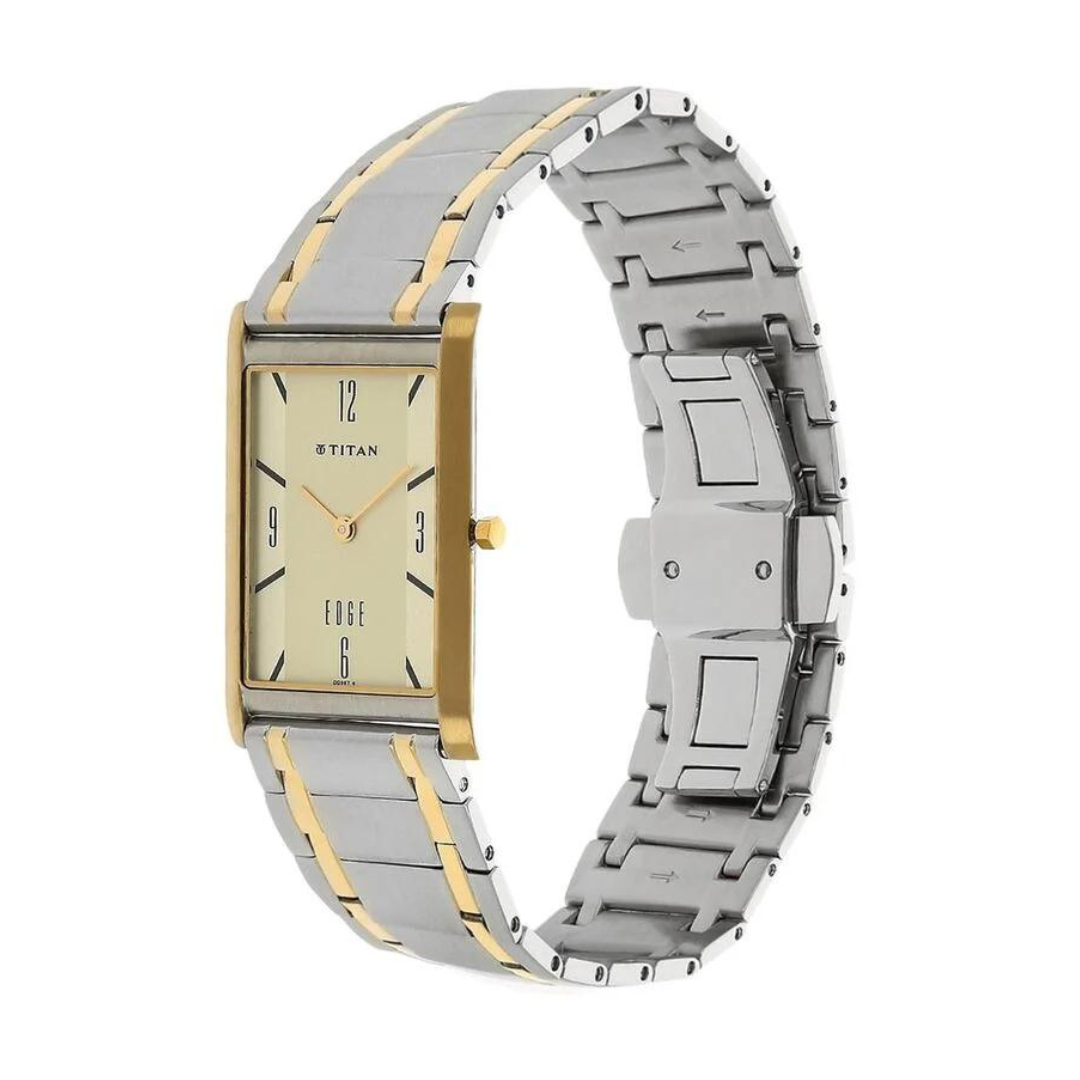 Titan Quartz Analog Champagne Dial Stainless Steel Strap Watch for Men 1043BM01 - KRISHNA WATCH COMPANY