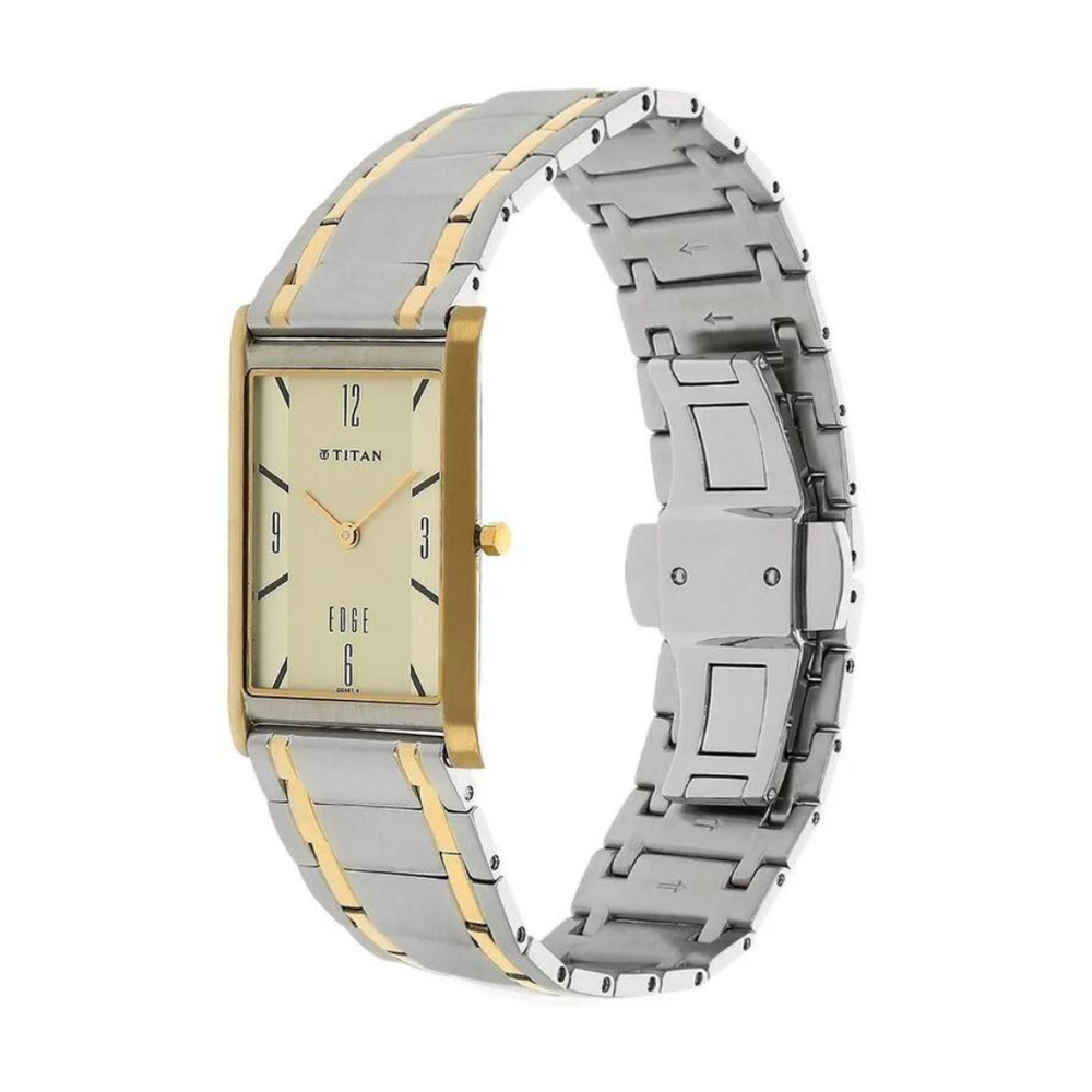 Titan Quartz Analog Champagne Dial Stainless Steel Strap Watch for Men 1043BM01 - KRISHNA WATCH COMPANY