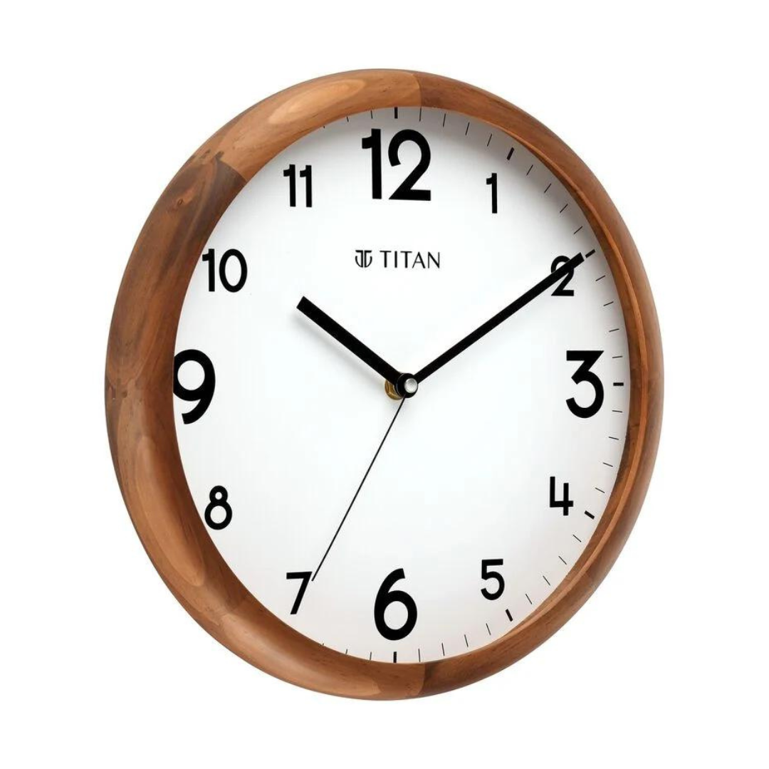 TITAN WALL CLOCK Wooden Wall Clock with White Dial and Silent Sweep - W0064WA01 - KRISHNA WATCH COMPANY