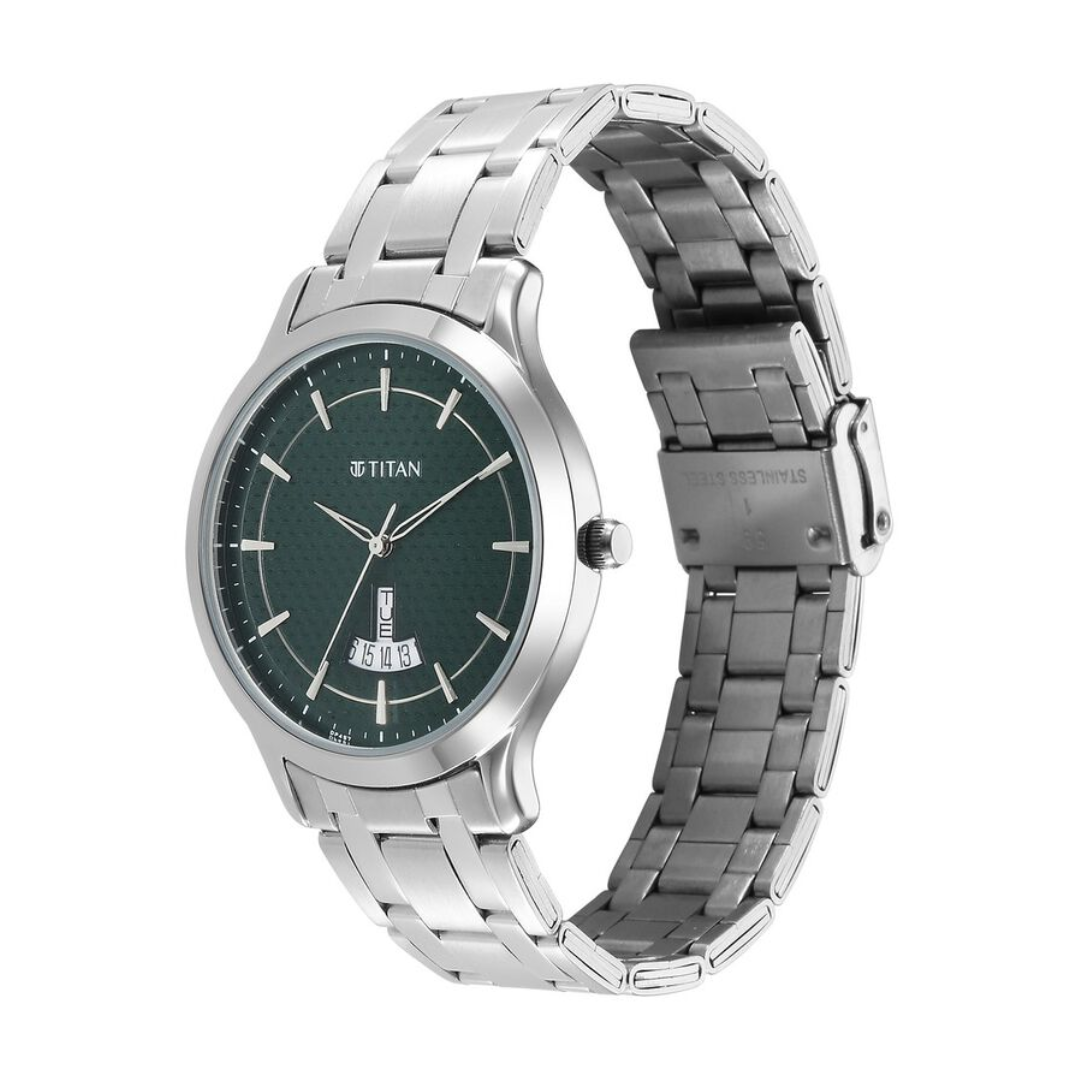 Titan Karishma Quartz Analog Green Dial Stainless Steel Strap Watch for Men 1825SM11 - KRISHNA WATCH COMPANY