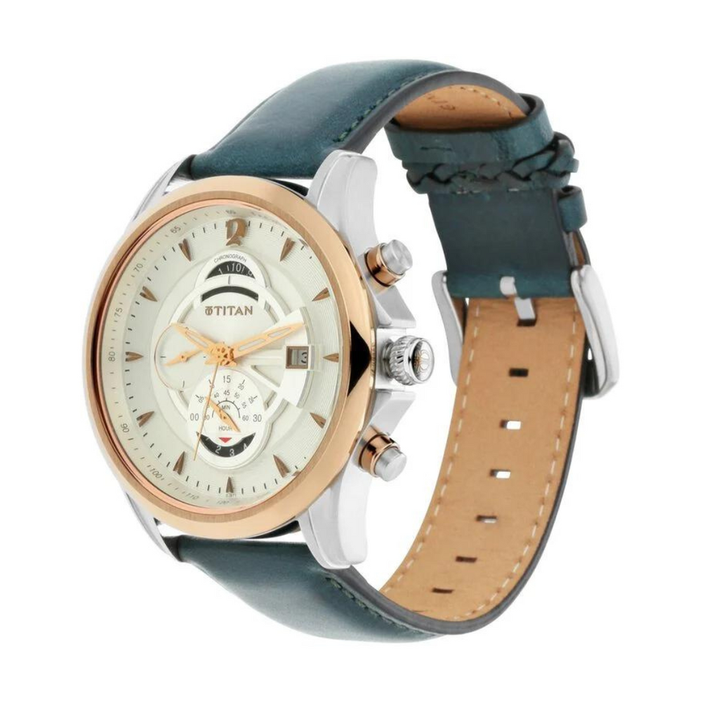 Titan Maritime White Dial Chronograph Leather Strap Watch for Men - 1830KL01 - KRISHNA WATCH COMPANY