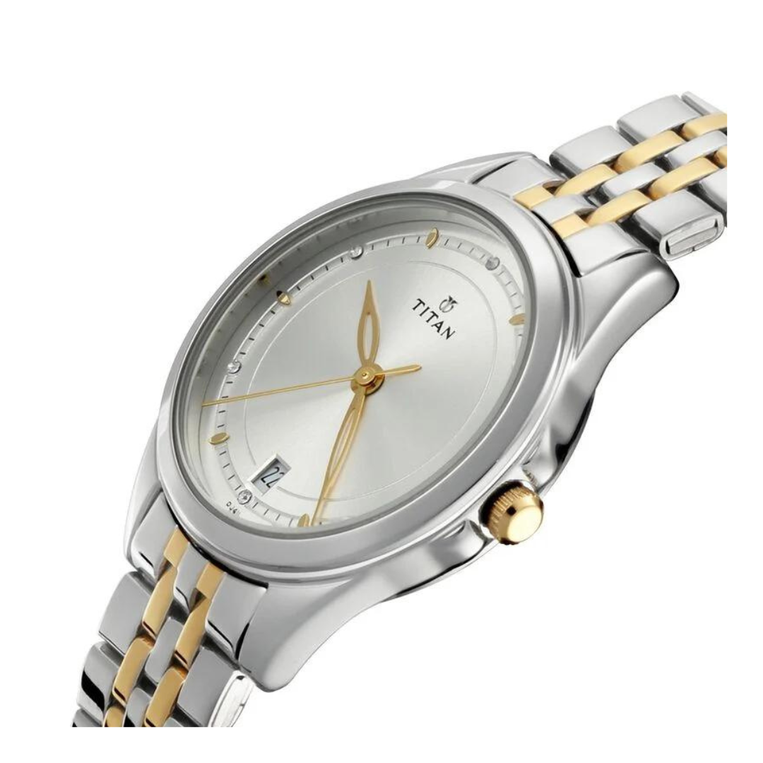Titan Bandhan Silver White Dial Stainless Steel Pair Watches NP17742565BM01 - KRISHNA WATCH COMPANY