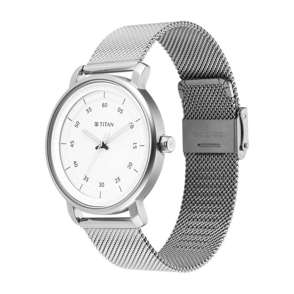 Titan Workwear Quartz Analog Silver Dial Stainless Steel Strap Watch for Men 1884SM01 - KRISHNA WATCH COMPANY