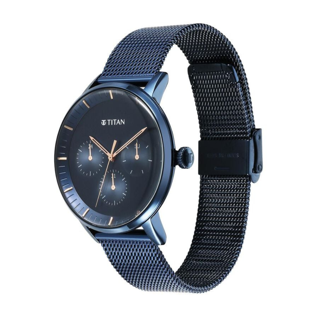 Titan Modern Classics Blue Dial Quartz Multifunction Stainless Steel Strap watch for Men 94006QM04 - KRISHNA WATCH COMPANY
