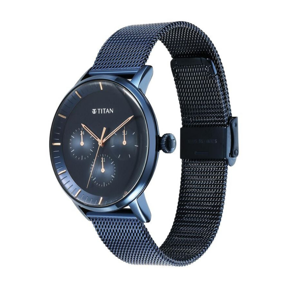 Titan Modern Classics Blue Dial Quartz Multifunction Stainless Steel Strap watch for Men 94006QM04 - KRISHNA WATCH COMPANY