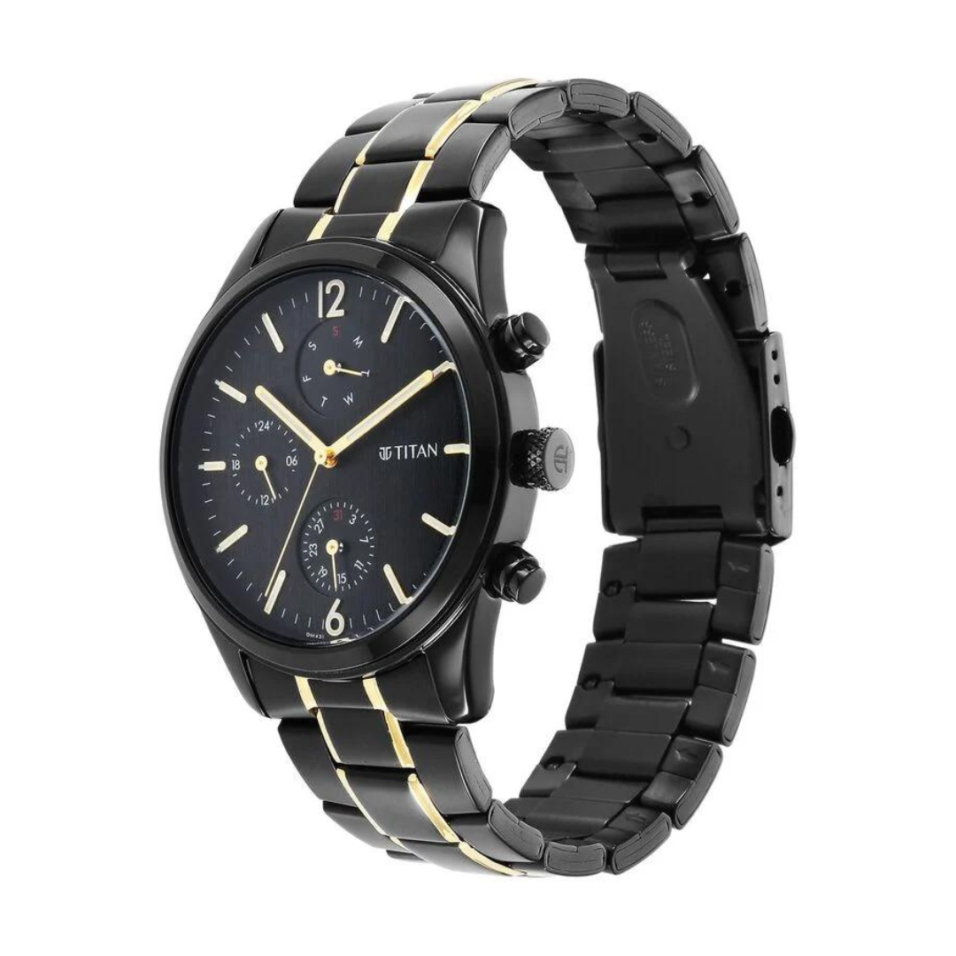 Titan Black and Gold Anthracite Dial Analog watch for Men - 1805KM03 - KRISHNA WATCH COMPANY