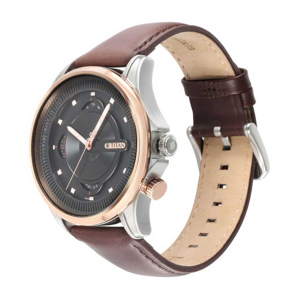Titan Techno Beats Black Dial Analog with Day and Date Steel Strap Watch for Men 1830KL03 - KRISHNA WATCH COMPANY