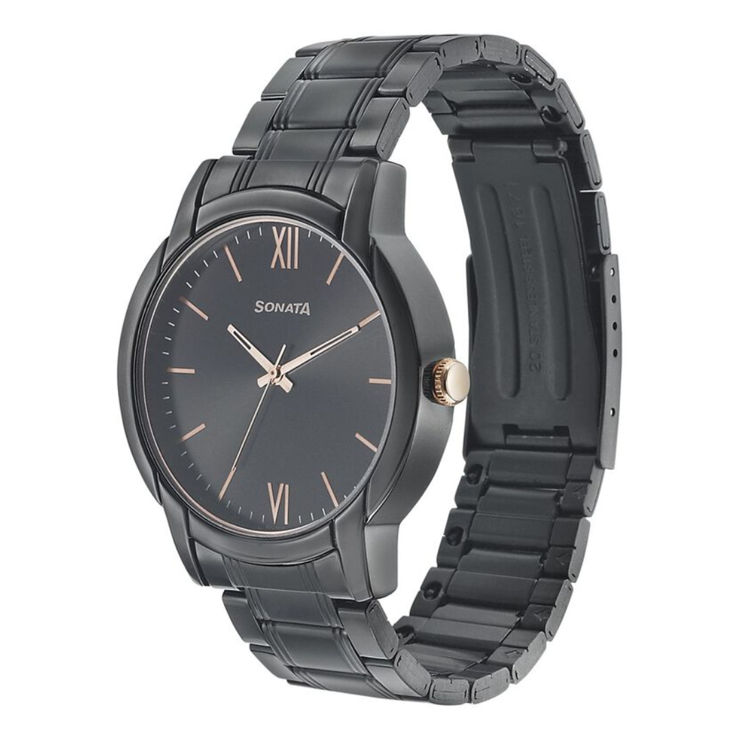 Beyond Gold Black Dial Metal Strap Watch NR77031KM03 - KRISHNA WATCH COMPANY