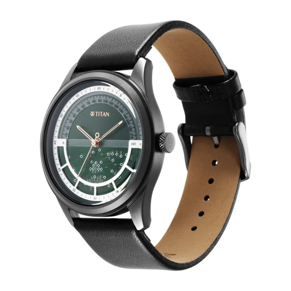 Titan Engineer Exclisives Black Dial Analog Leather Strap Watch for Men 1805QL03 (DN146) - KRISHNA WATCH COMPANY