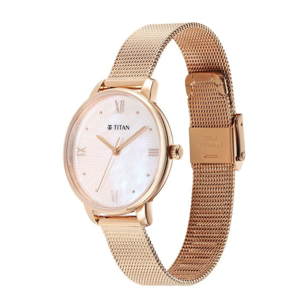 Titan Purple Style Up Quartz Analog Mother Of Pearl Dial Stainless Steel Strap Watch for Women 95238WM01 - KRISHNA WATCH COMPANY