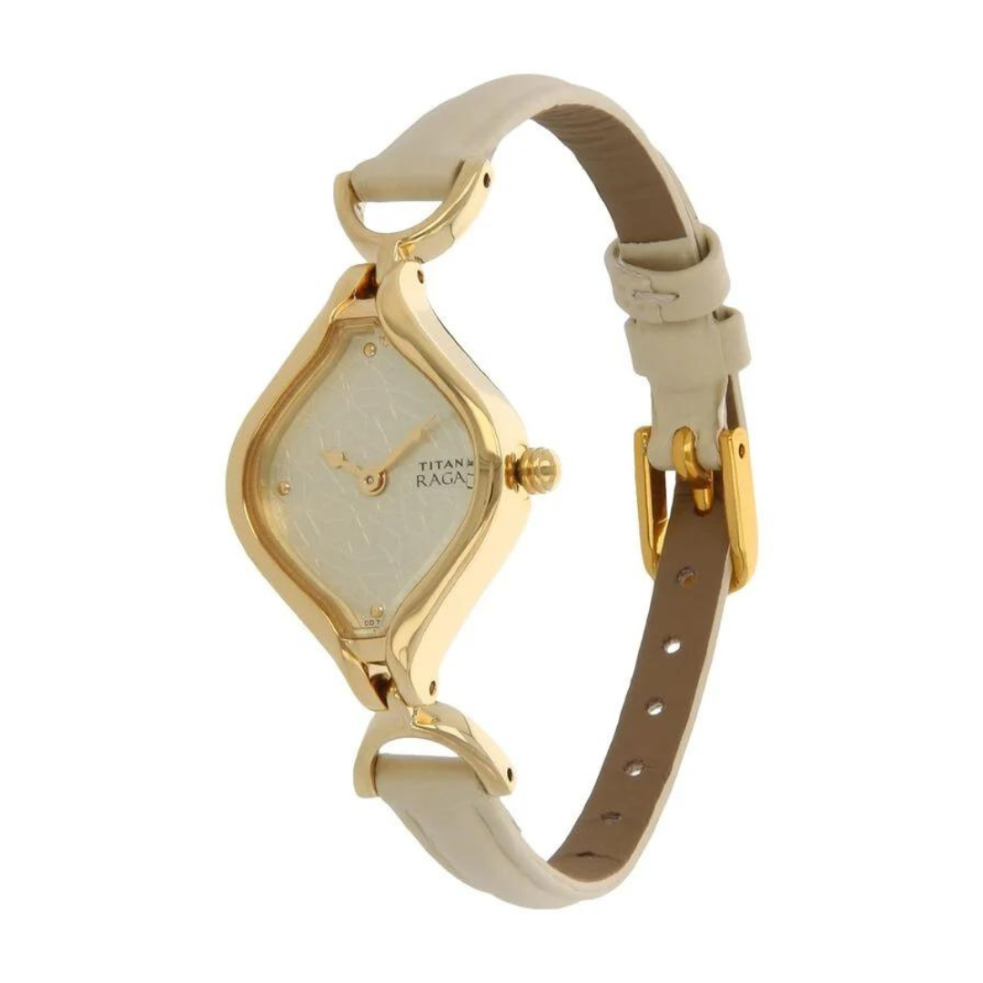 Titan Raga Champagne Dial Analog Leather Strap Watch for Women 2531YL01 - KRISHNA WATCH COMPANY