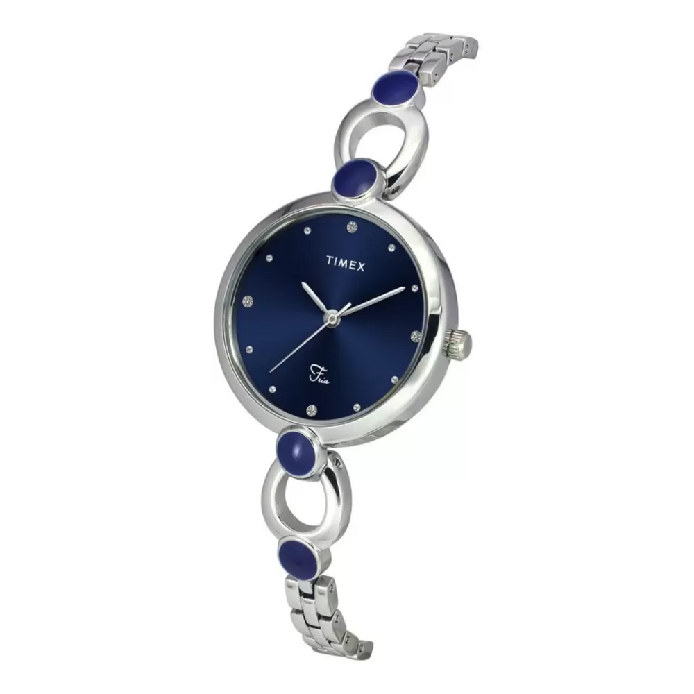 Timex Fria Women Blue Dial Round Analog Brass Dial Watch TWEL18100 - KRISHNA WATCH COMPANY