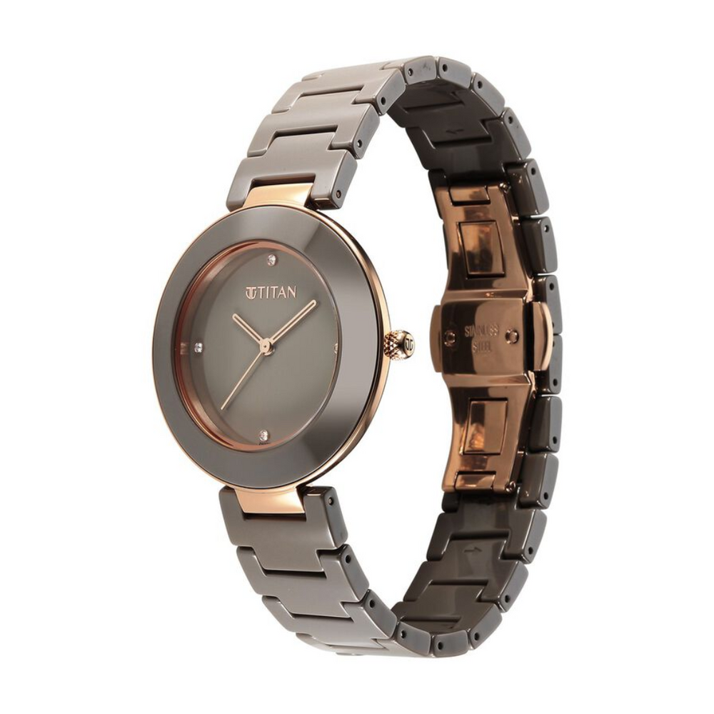Titan Purple Ceramics Quartz Analog Brown Dial Ceramic Strap Watch for Women 95189KC09 - KRISHNA WATCH COMPANY