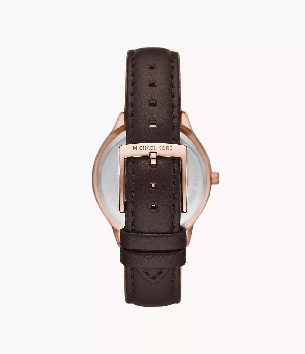 Michael Kors Slim Runway Three-Hand Brown Leather Watch - MK7546 - KRISHNA WATCH COMPANY