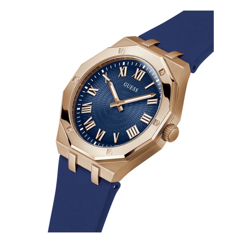 Guess Men's Blue Rose Gold Tone Analog Watch GW0663G3 - KRISHNA WATCH COMPANY