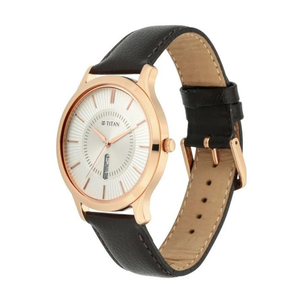 Titan Lagan White Dial Analog Day/Date Leather Strap Watch for Men 1845WL01 - KRISHNA WATCH COMPANY