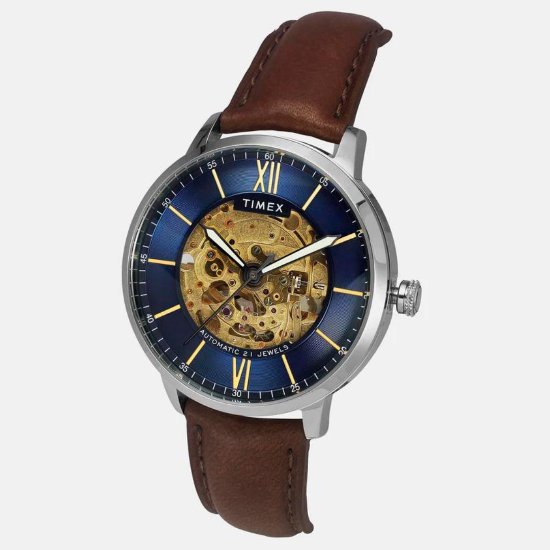Timex E Class Male Blue Analog Leather Watch TWEG23501 - KRISHNA WATCH COMPANY