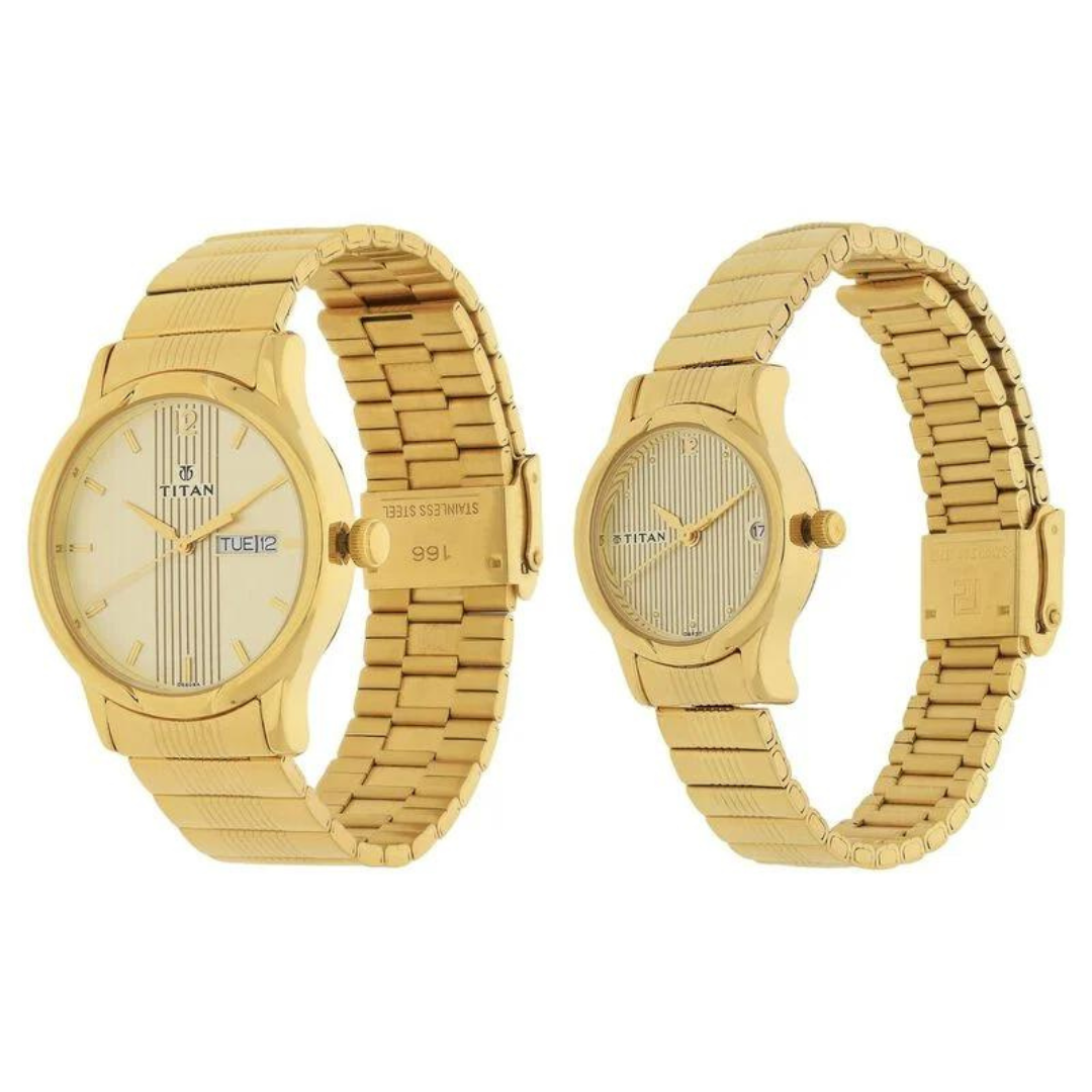 Titan Bandhan Champagne Dial Stainless Steel Strap Watches - 1580YM05 - KRISHNA WATCH COMPANY