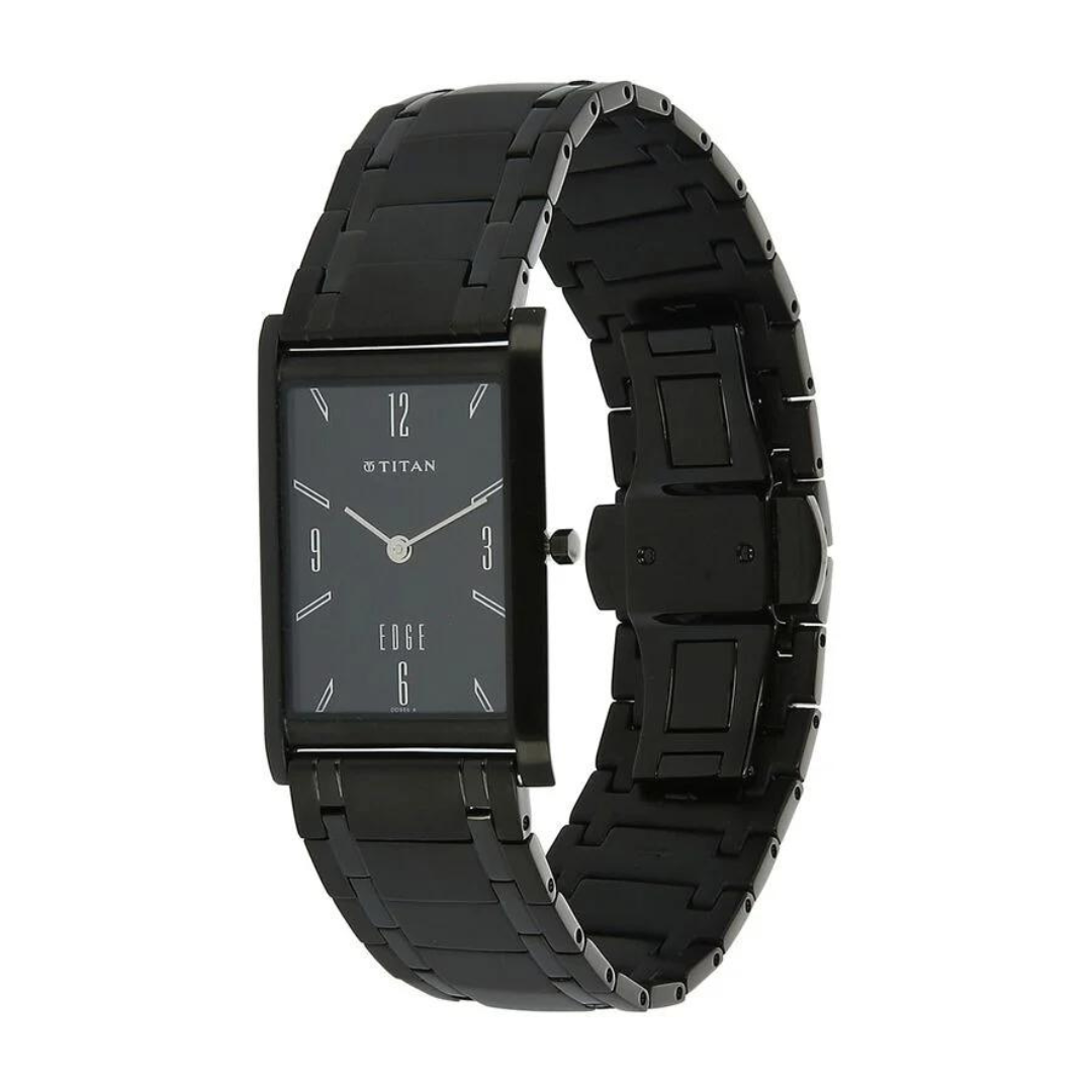 Titan Edge Black Dial Analog Stainless Steel Strap Watch for Men 1043NM01 - KRISHNA WATCH COMPANY