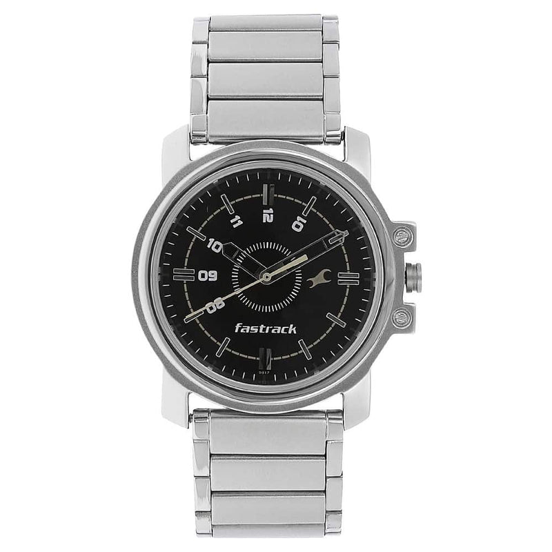 BLACK DIAL SILVER STAINLESS STEEL STRAP WATCH 3039SM02