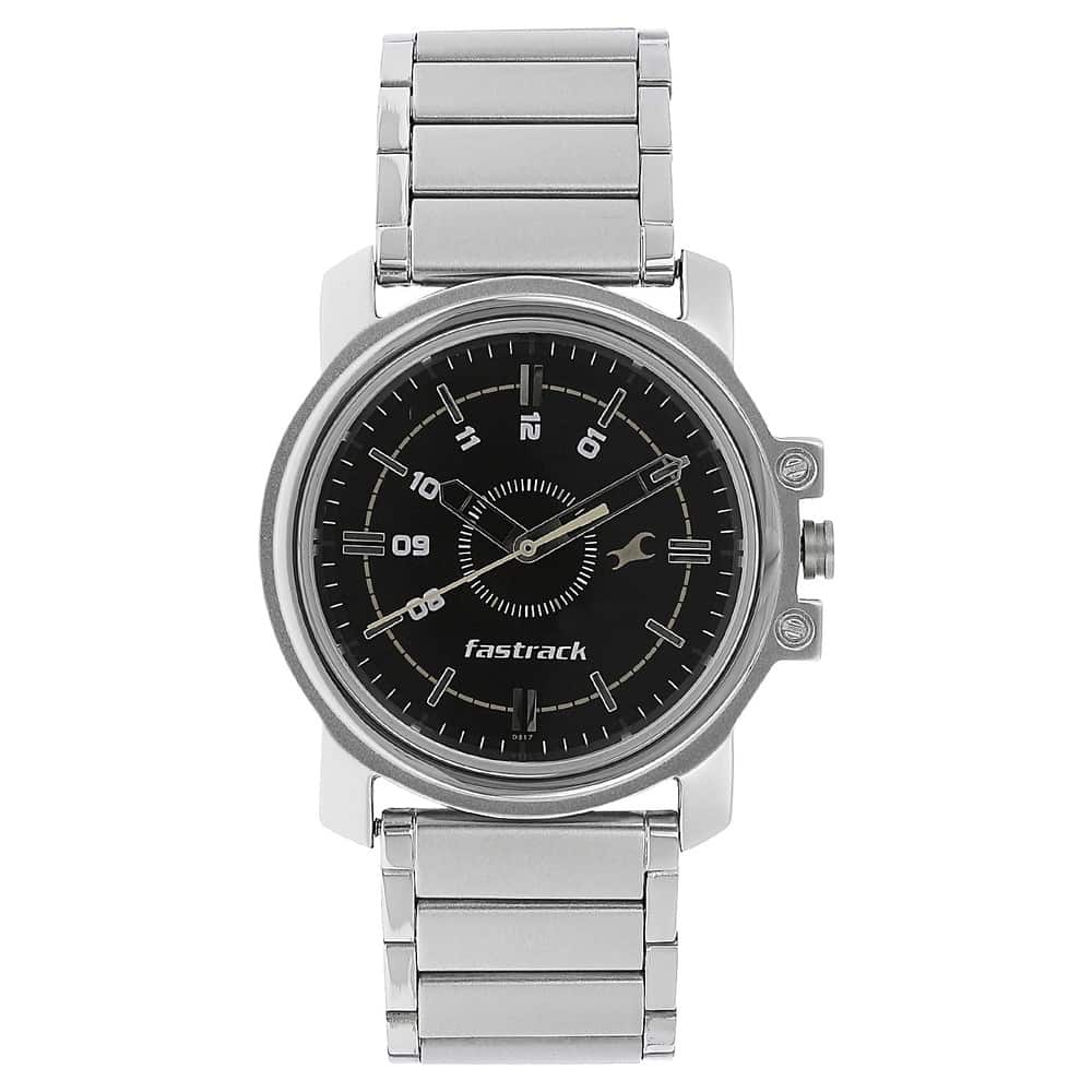 Fastrack BLACK DIAL SILVER STAINLESS STEEL STRAP WATCH 3039SM02 - KRISHNA WATCH COMPANY