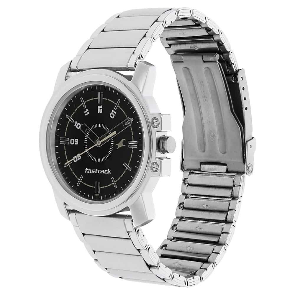 BLACK DIAL SILVER STAINLESS STEEL STRAP WATCH 3039SM02 - KRISHNA WATCH COMPANY