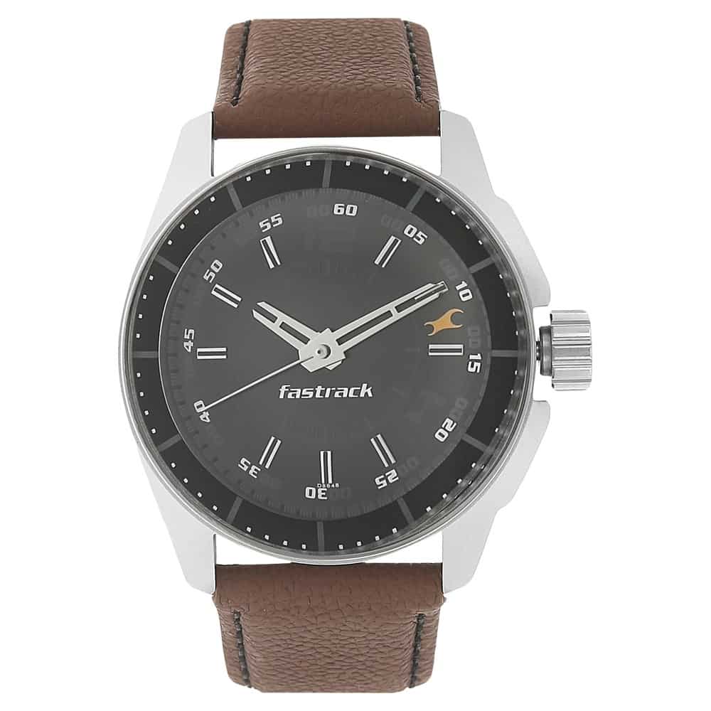 FASTRACK BLACK DIAL BROWN LEATHER STRAP WATCH - 3089SL05 - KRISHNA WATCH COMPANY