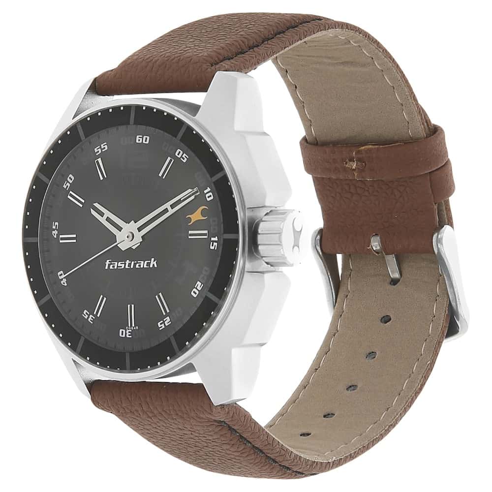 FASTRACK BLACK DIAL BROWN LEATHER STRAP WATCH - 3089SL05 - KRISHNA WATCH COMPANY