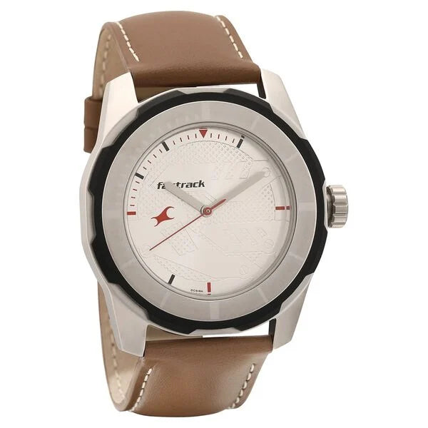 Fastrack Quartz Analog Silver Dial Leather Strap Watch for Guys NS3099SL01 - KRISHNA WATCH COMPANY