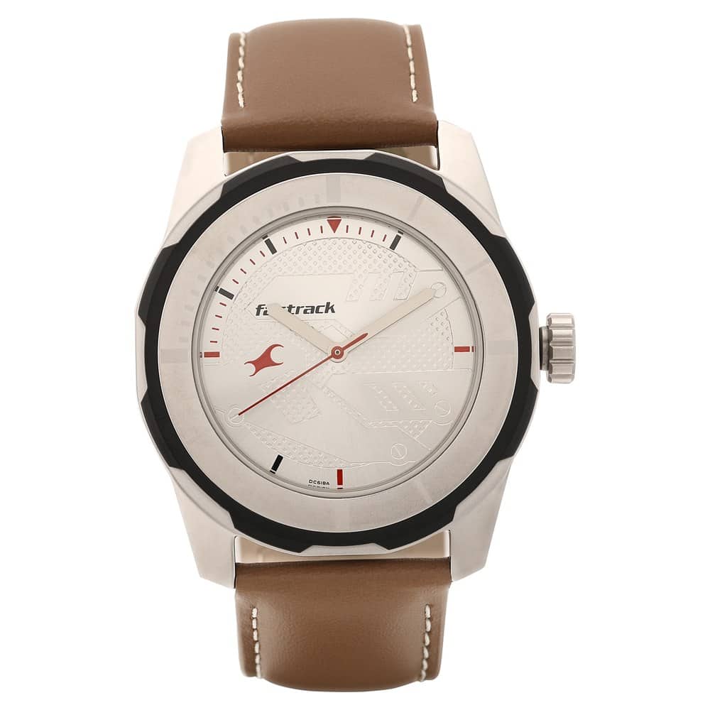 FASTRACK SILVER DIAL BROWN LEATHER STRAP WATCH - 3099SL01 - KRISHNA WATCH COMPANY