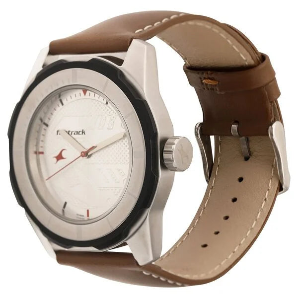 Fastrack Quartz Analog Silver Dial Leather Strap Watch for Guys NS3099SL01 - KRISHNA WATCH COMPANY