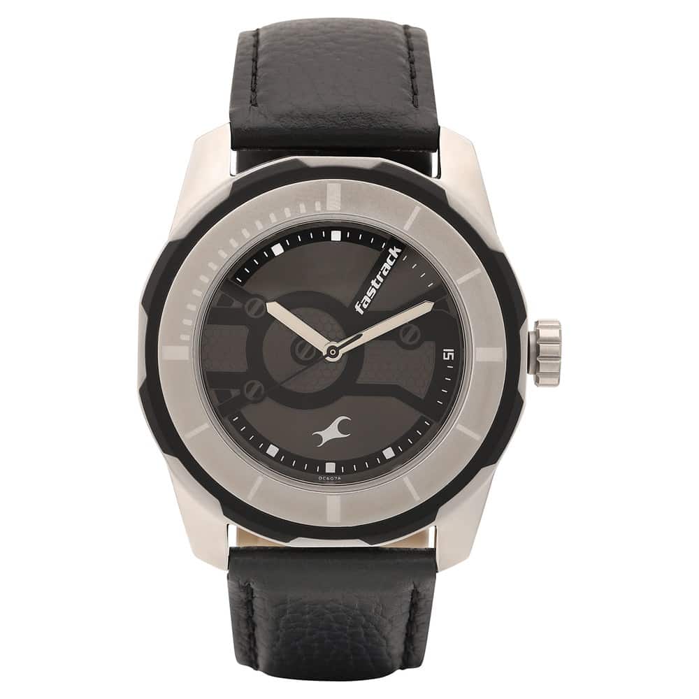 BLACK DIAL BLACK LEATHER STRAP WATCH 3099SL02 - KRISHNA WATCH COMPANY