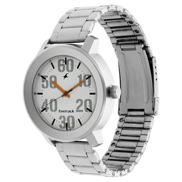 Fastrack Quartz Analog White Dial Stainless Steel Strap Watch for Guys 3121sm01 - KRISHNA WATCH COMPANY