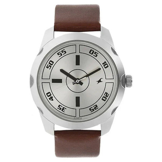 Fastrack Quartz Analog Silver Dial Leather Strap Watch for Guys NS3123SL02