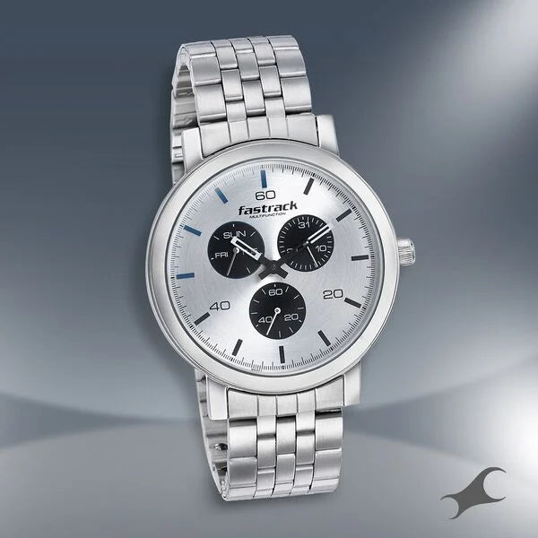 Fastrack Dial It Up Quartz Multifunction Silver Dial Stainless Steel Strap Watch for Guys nr3238sm01 / 3238sm01 - KRISHNA WATCH COMPANY