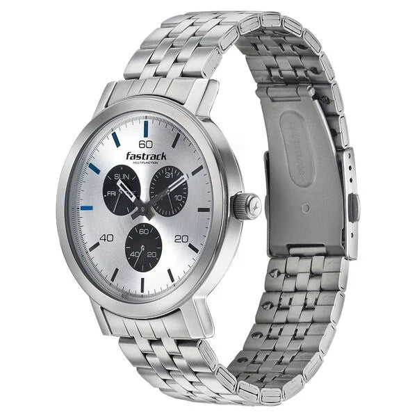 Fastrack Dial It Up Quartz Multifunction Silver Dial Stainless Steel Strap Watch for Guys nr3238sm01 / 3238sm01 - KRISHNA WATCH COMPANY