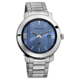 Fastrack Bare Basics Quartz Analog with Date Blue Dial Stainless Steel Strap Watch for Guys NS3246SM03