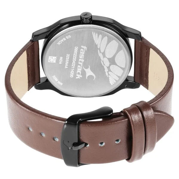 Fastrack Stunners Quartz Analog Silver Dial Leather Strap Watch for Guys NS3255NL02 - KRISHNA WATCH COMPANY