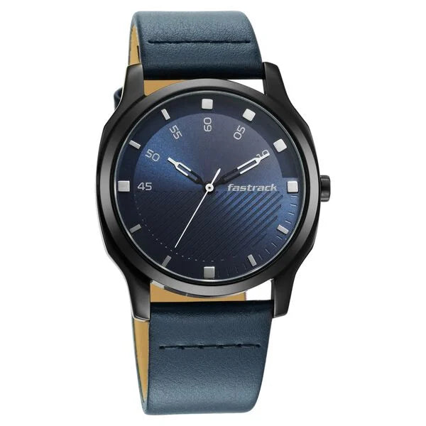 Fastrack Stunners Quartz Analog Blue Dial Leather Strap Watch for Guys - 3255NL03 - KRISHNA WATCH COMPANY